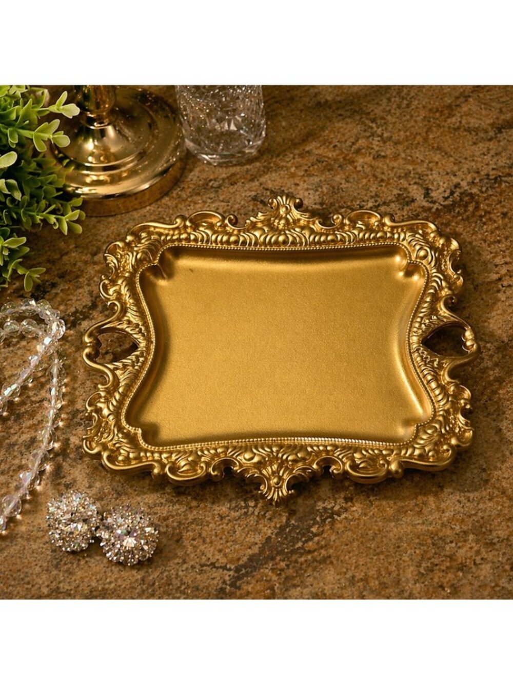 Vintage/Antique Looking Gold Metal Jewelry Tray or Trinket Dish